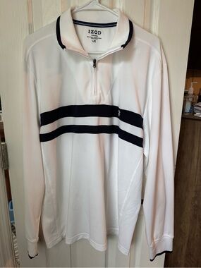 Izod White Performance Quarter-Zip with Navy Accents